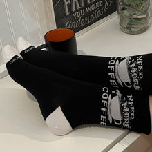 Load image into Gallery viewer, Need More Coffee Bamboo Socks for women. Black and white bamboo socks. Crew Size, fits shoe sizes 6-10. Hidden Comments Fun Socks for Women

