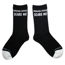 Load image into Gallery viewer, Normal People Scare Me Women&#39;s Fun Bamboo Sock with sayings. Crew Length Size 6-10. Women&#39;s Fun Socks. Crew Length. Fits Size 6-10. Bamboo Socks with fun sayings. Hidden Comments Socks, Gift ideas for friends, Gift ideas for Christmas, Gift idea for working women. Cool Socks
