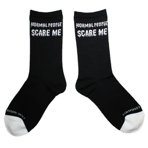 Normal People Scare Me Women's Fun Bamboo Sock with sayings. Crew Length Size 6-10. Women's Fun Socks. Crew Length. Fits Size 6-10. Bamboo Socks with fun sayings. Hidden Comments Socks, Gift ideas for friends, Gift ideas for Christmas, Gift idea for working women. Cool Socks