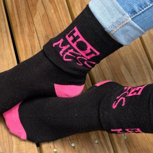 Hot Mess Women's Fun Sock. Crew Length. Fits Size 6-10. Bamboo Socks with fun sayings and hidden comments.  Women's Fun Socks. Crew Length. Fits Size 6-10. Bamboo Socks with fun sayings. Hidden Comments Socks, Gift ideas for friends, Gift ideas for Christmas, Gift idea for working women. Cool Socks