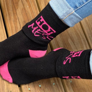 Hot Mess Women's Fun Sock. Crew Length. Fits Size 6-10. Bamboo Socks with fun sayings. Hidden Comments Socks, Gift ideas for friends, Gift ideas for Christmas, Gift idea for working women. Cool Socks